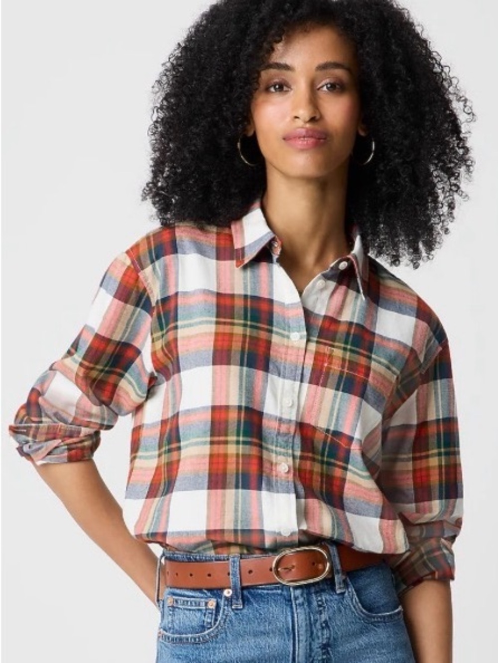 J. Crew Multicolor Plaid Button-Down Shirt - White, Red, Green, Blue